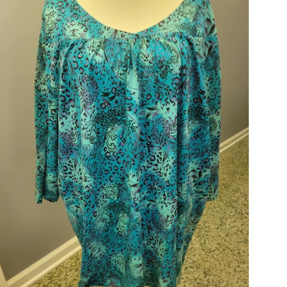 Liz & Me Essentials 4X Tunic Top Blue Paisley Leopard Print 30/32 W‎